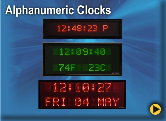 BRG Alphanumeric Clocks use Dot Matrix Digital LEDs to display the time, Date, and event Temperature